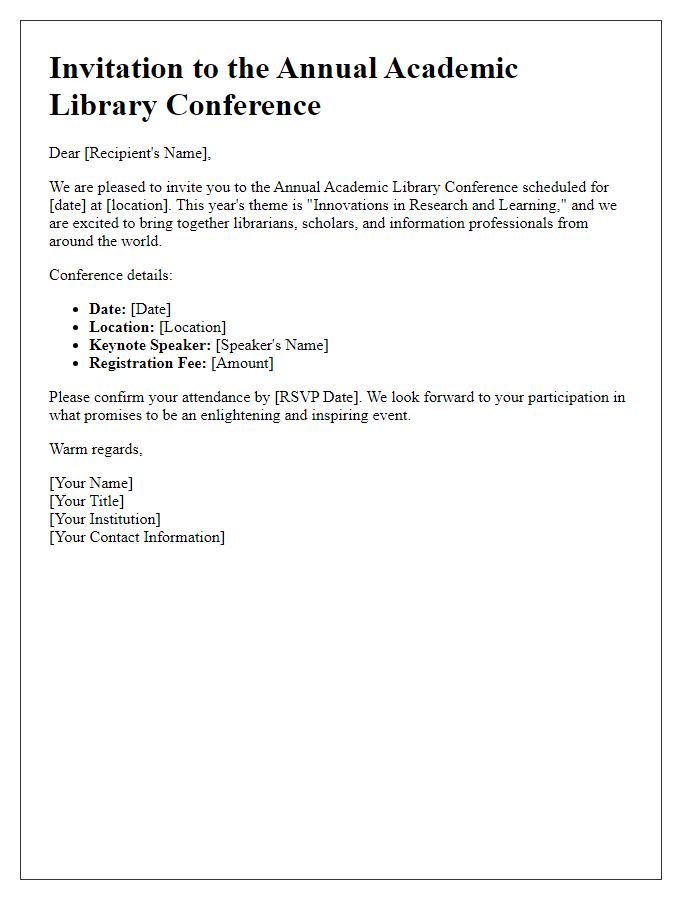 Letter template of academic library conference invitation