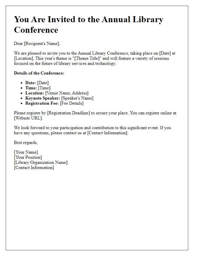 Letter template of formal library conference invitation