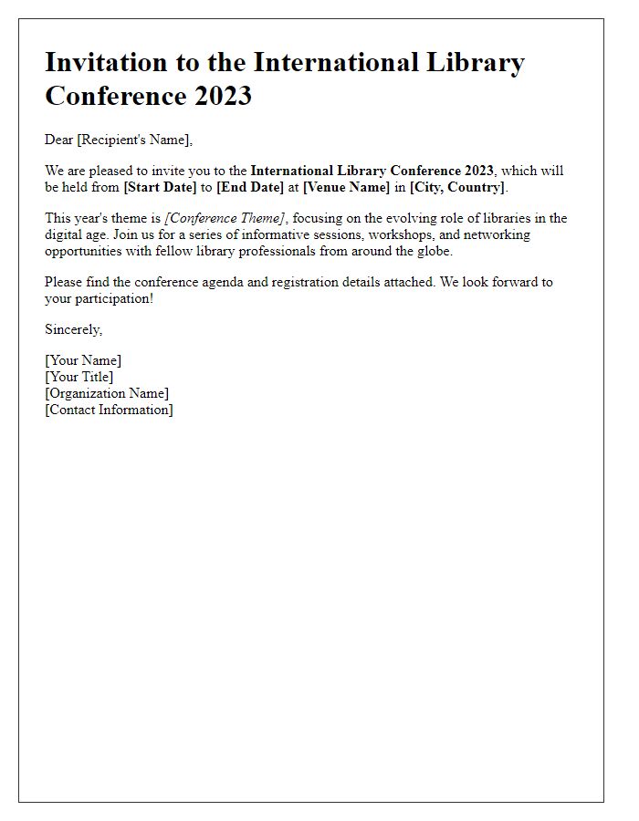 Letter template of international library conference invitation