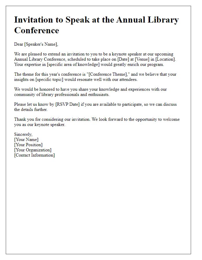 Letter template of library conference keynote speaker invitation