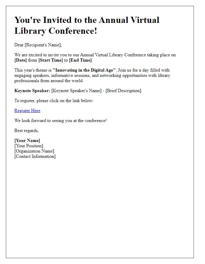 Letter template of virtual library conference invitation