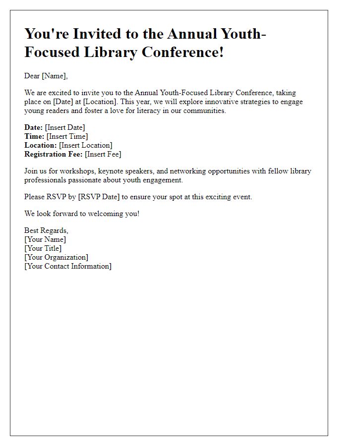 Letter template of youth-focused library conference invitation