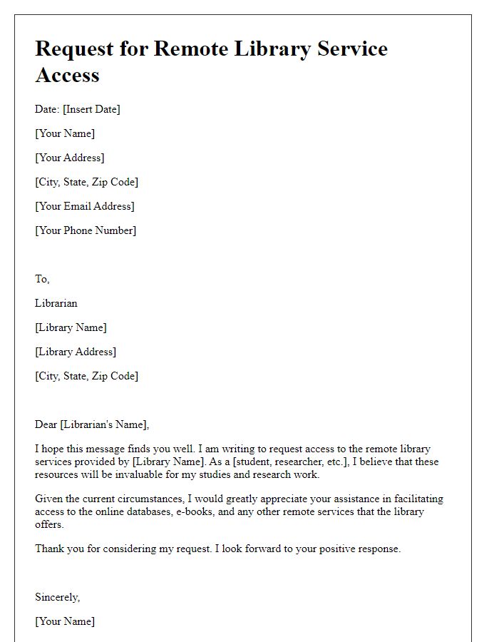 Letter template of request for remote library service access.