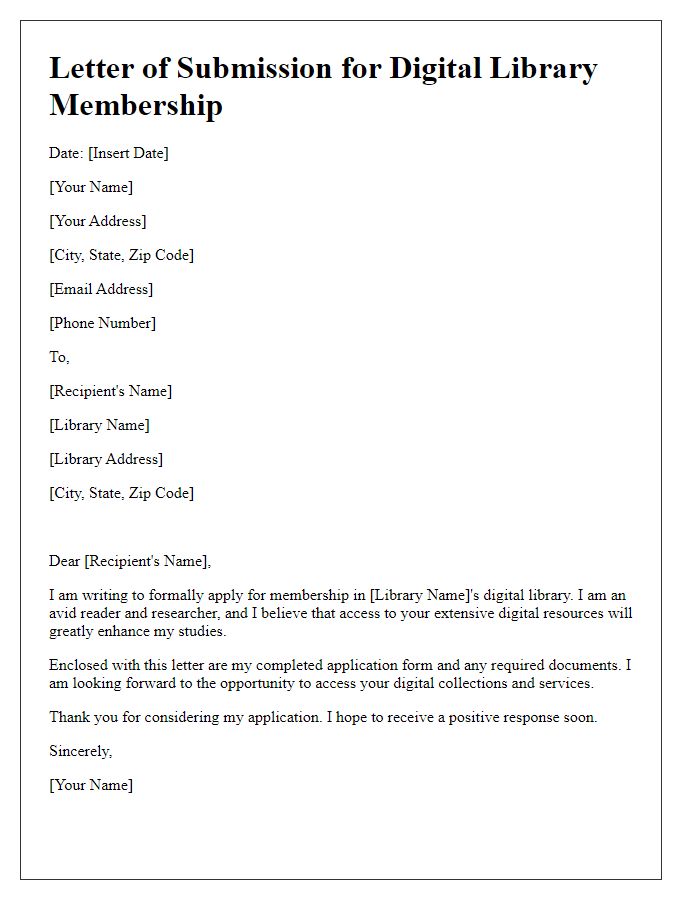 Letter template of submission for digital library membership.