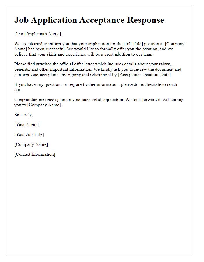 Letter template of job application acceptance response