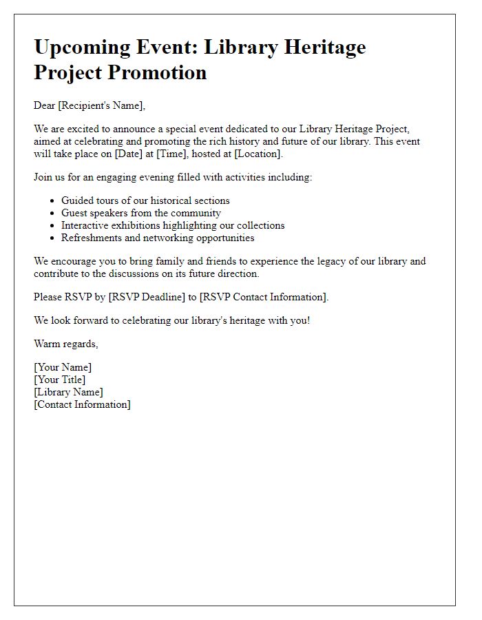 Letter template of event announcement for library heritage project promotion