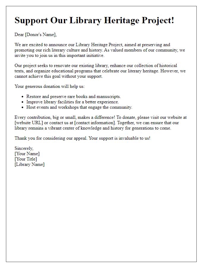 Letter template of fundraising appeal for library heritage project promotion