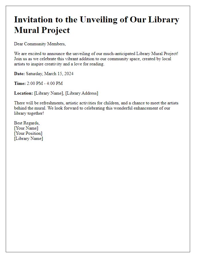 Letter template of announcement for library mural project unveiling