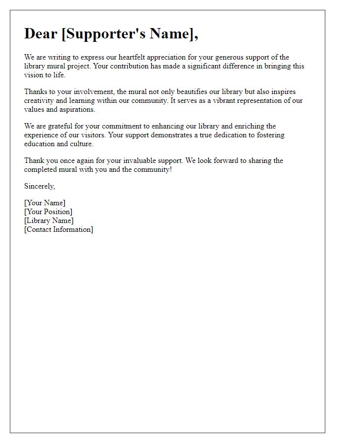 Letter template of appreciation for library mural project supporters