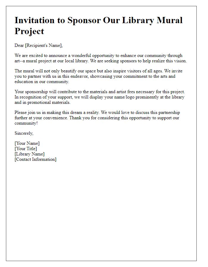 Letter template of invitation for library mural project sponsorship