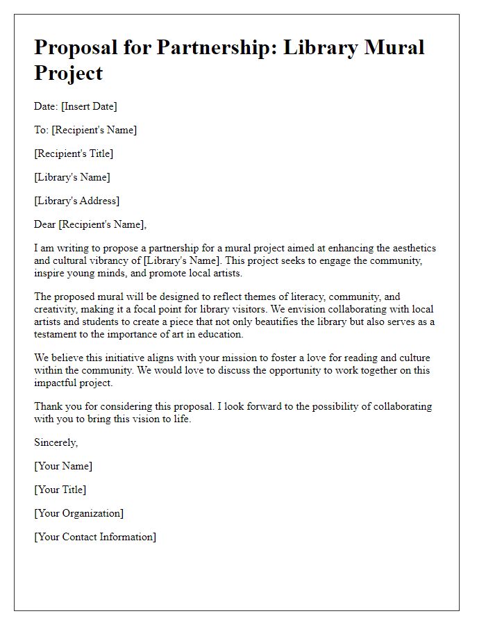 Letter template of proposal for library mural project partnership