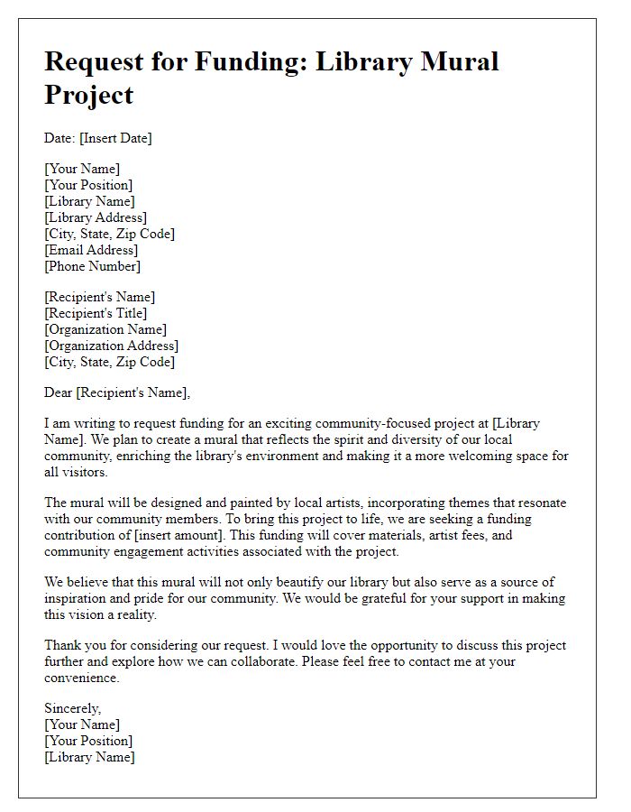 Letter template of request for library mural project funding