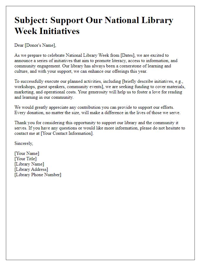 Letter template of funding appeal for National Library Week initiatives