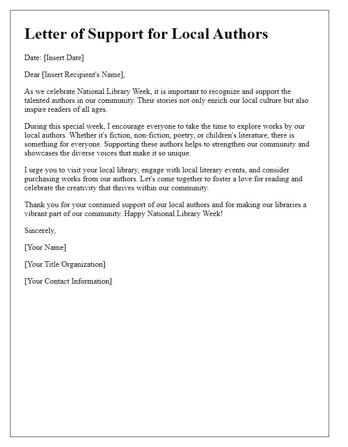 Letter template of support for local authors during National Library Week