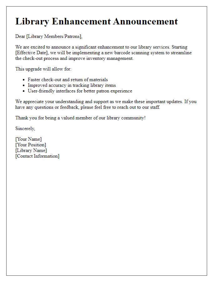 Letter template of library barcode scanning enhancement announcement