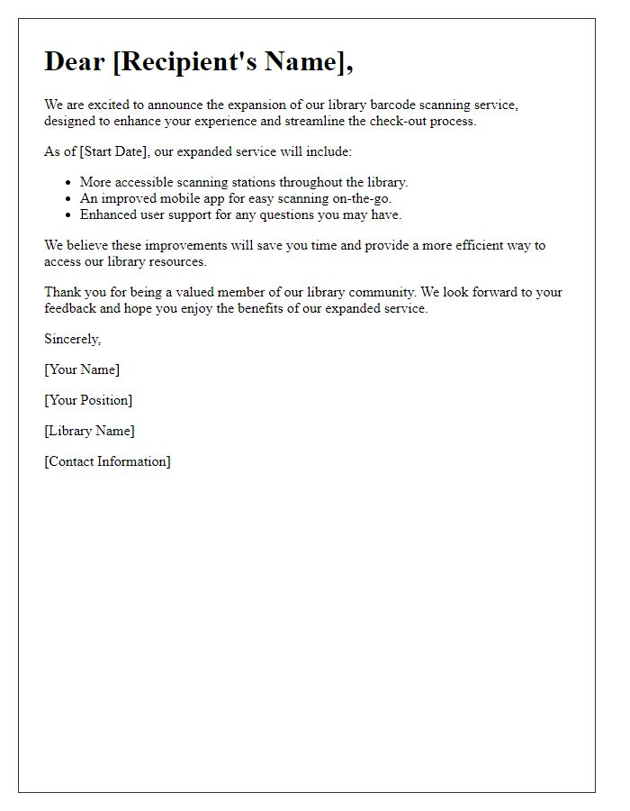 Letter template of library barcode scanning service expansion