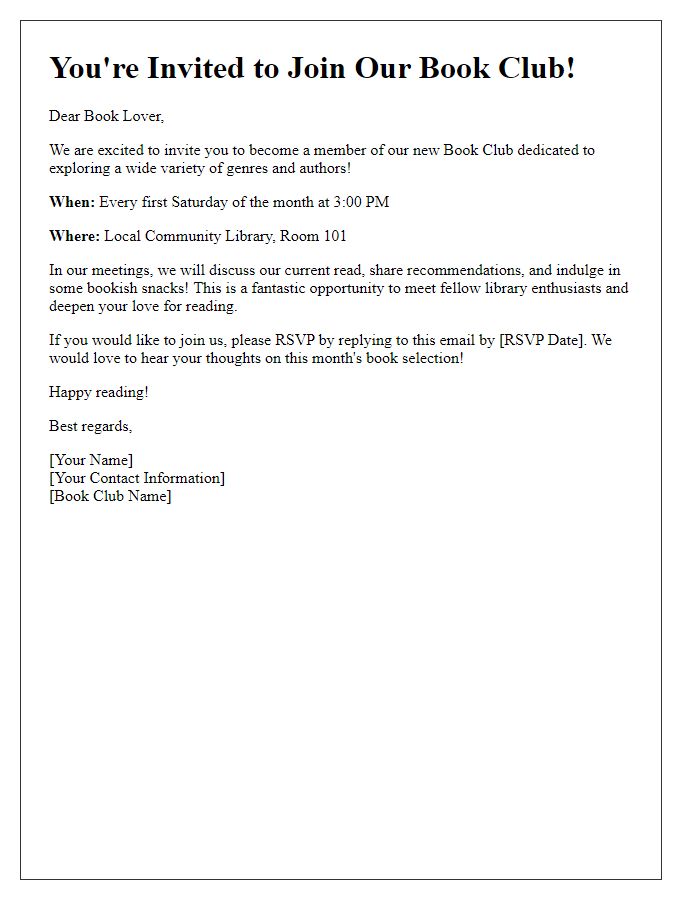 Letter template of book club invitation for library enthusiasts