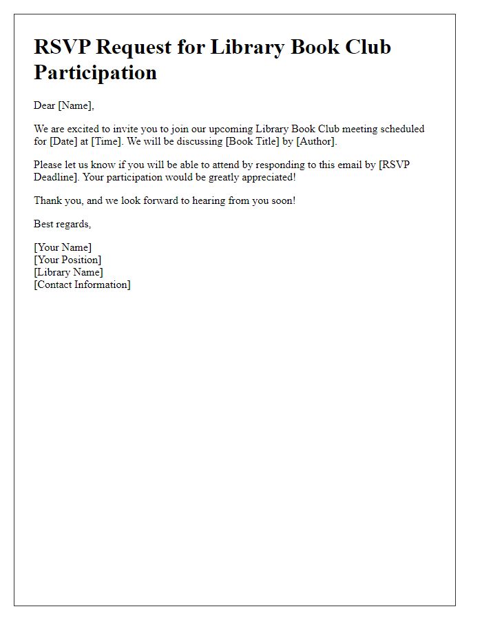 Letter template of RSVP request for library book club participation