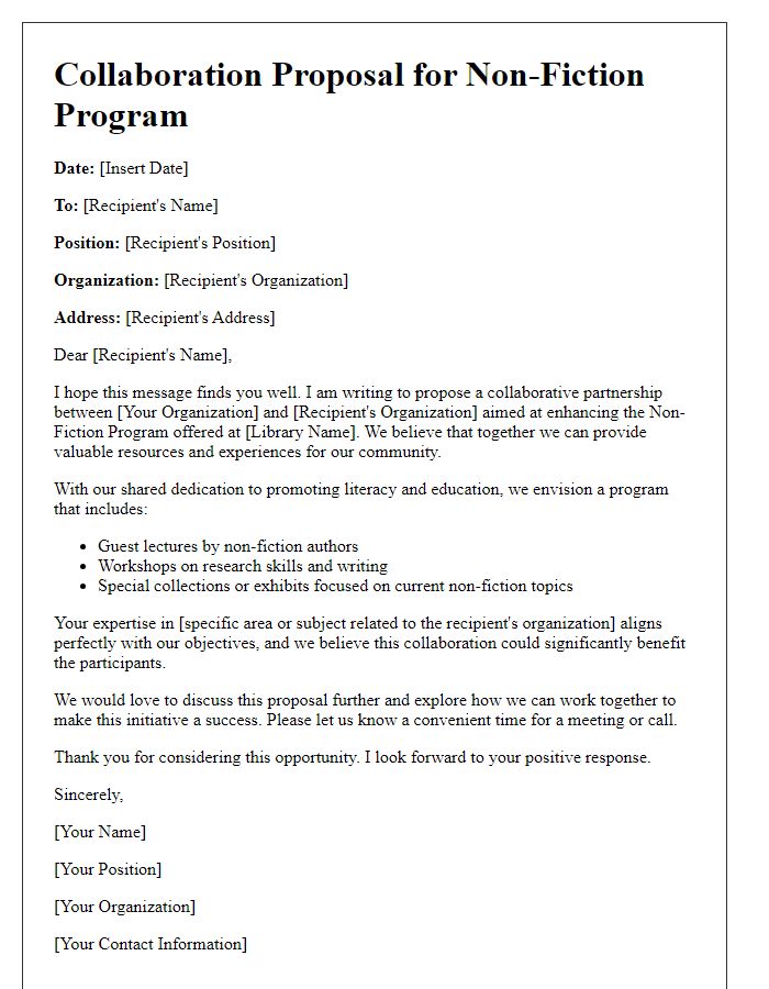 Letter template of collaboration proposal for library non-fiction program