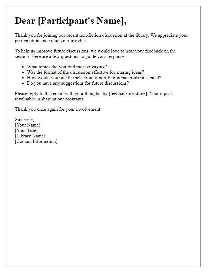 Letter template of feedback solicitation for library non-fiction discussion