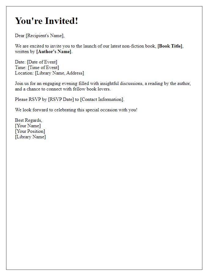 Letter template of invitation for library non-fiction book launch