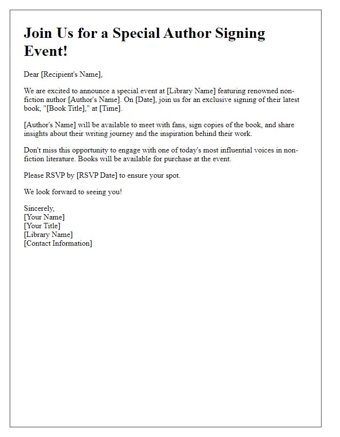 Letter template of promotion for library non-fiction author signing