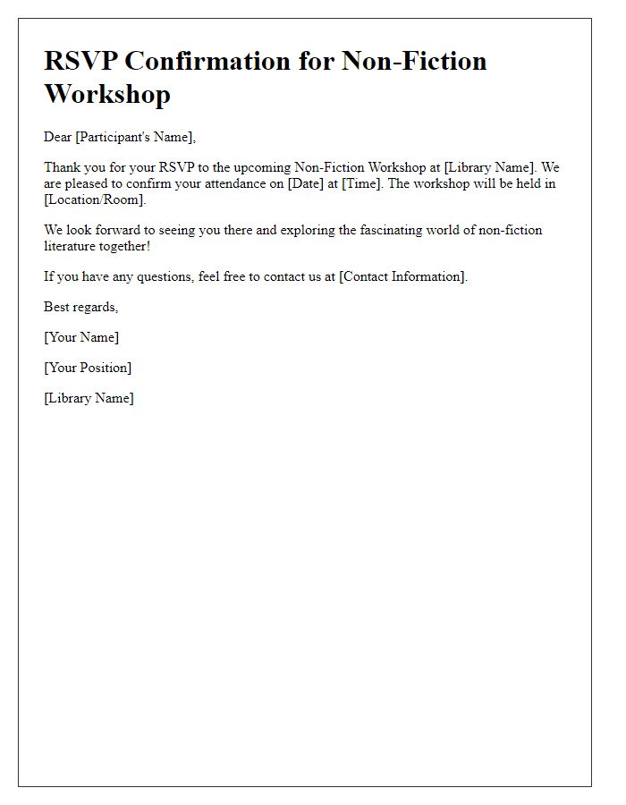 Letter template of RSVP confirmation for library non-fiction workshop