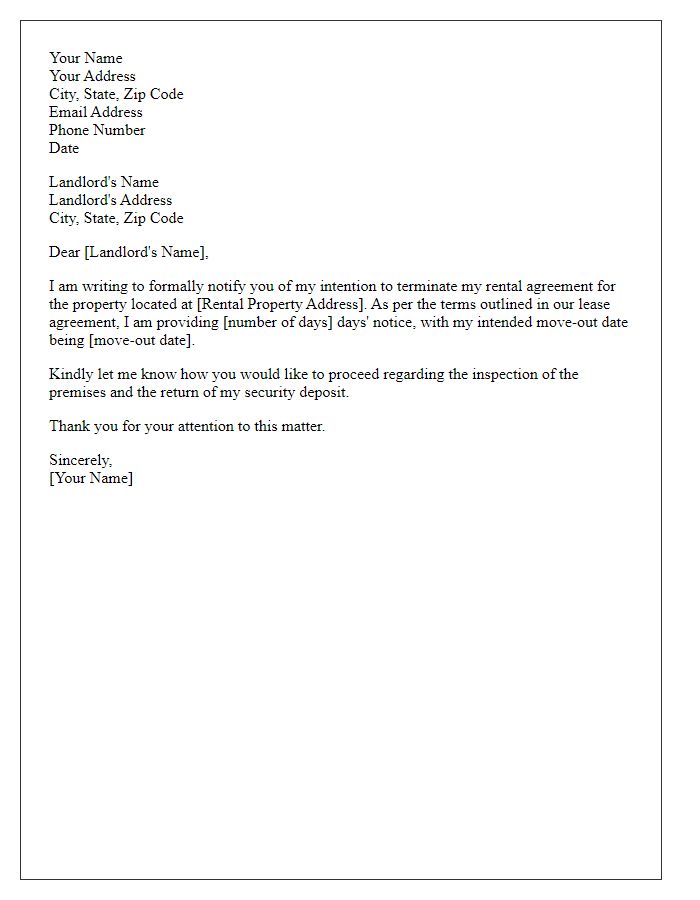 Letter template of formal rental termination request