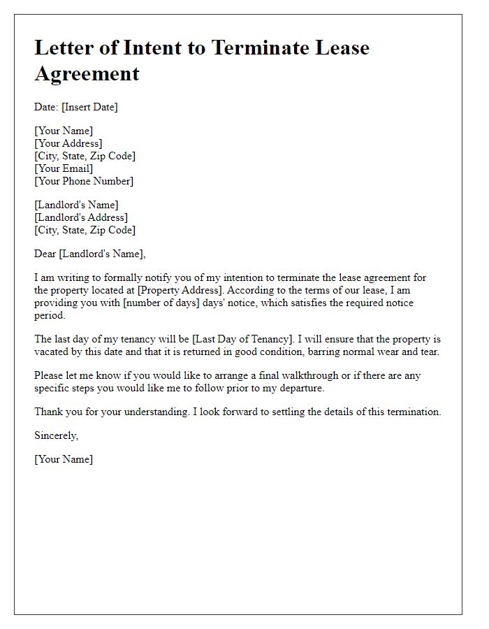 Letter template of intent to terminate lease agreement