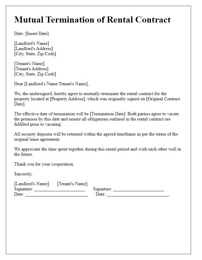 Letter template of mutual termination of rental contract