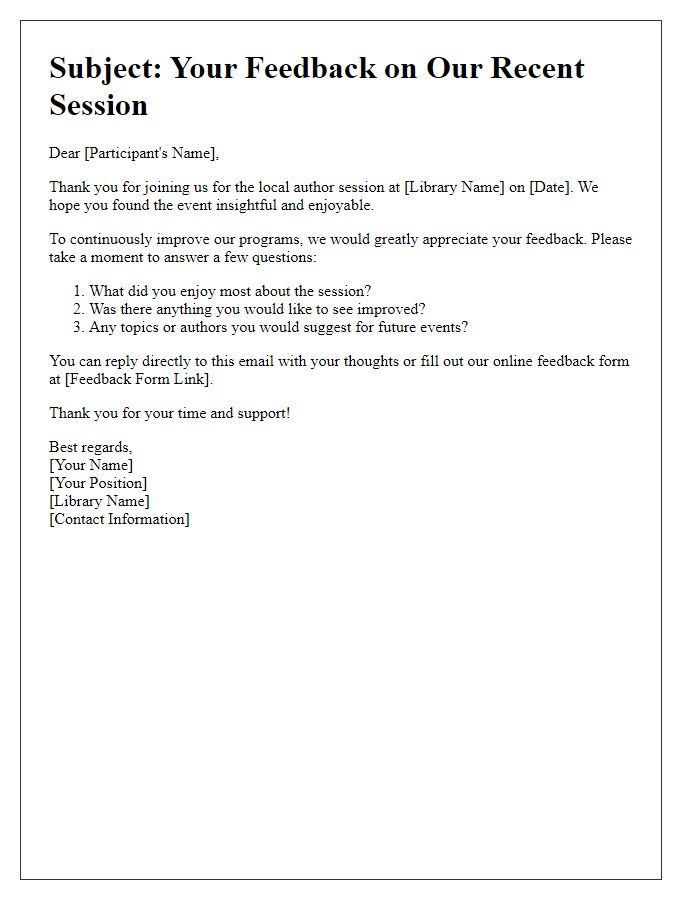 Letter template of feedback request post local author library session