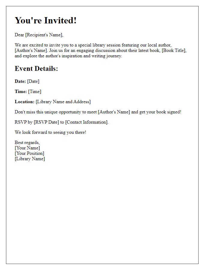 Letter template of invitation for local author library session