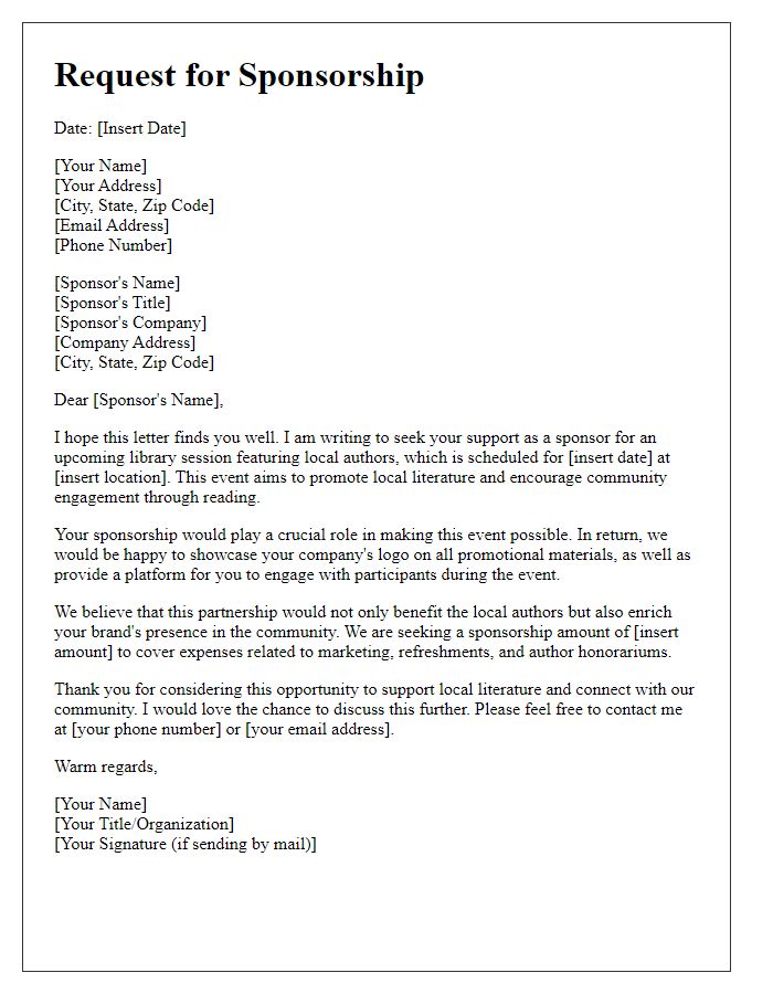 Letter template of sponsorship request for local author library session