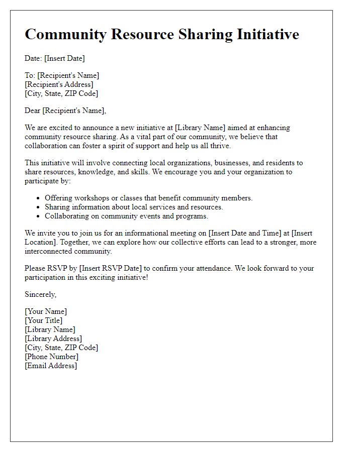 Letter template of public library community resource sharing