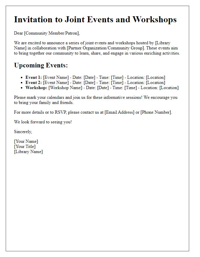 Letter template of public library joint events and workshops