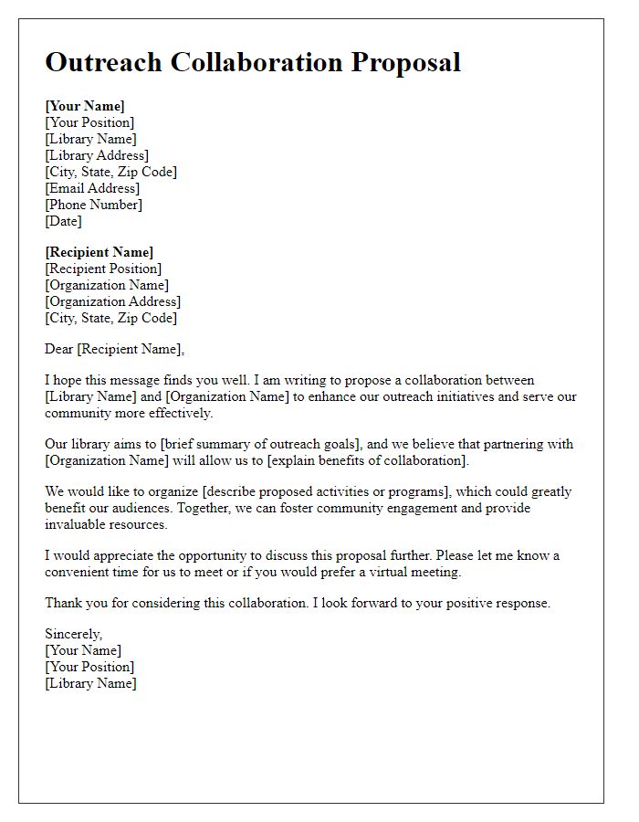 Letter template of public library outreach collaboration proposal