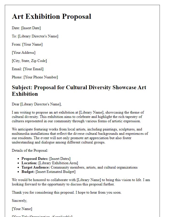 Letter template of library art exhibition proposal for cultural diversity showcase