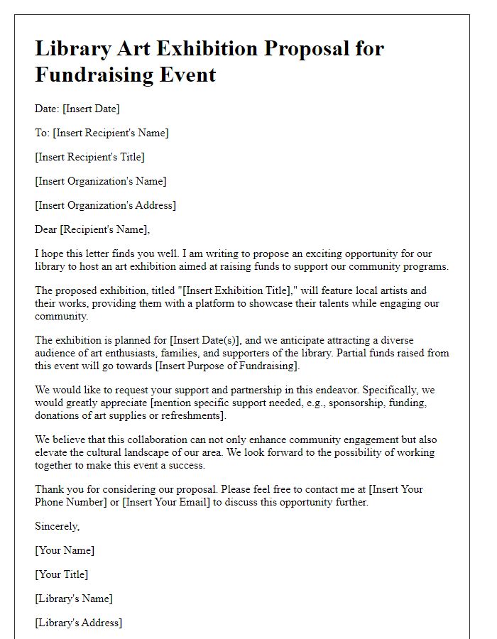 Letter template of library art exhibition proposal for fundraising events