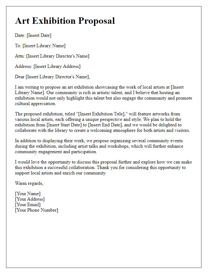 Letter template of library art exhibition proposal for local artists