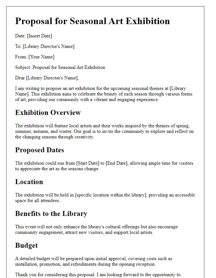 Letter template of library art exhibition proposal for seasonal themes