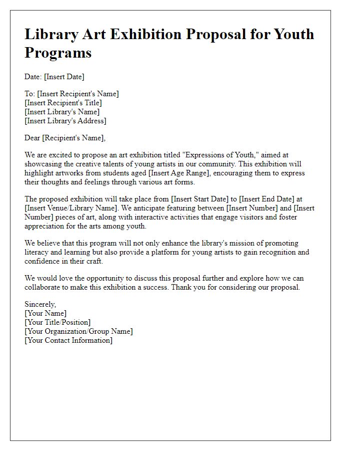 Letter template of library art exhibition proposal for youth programs