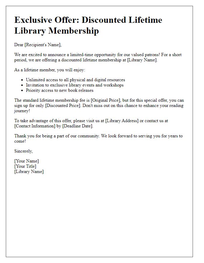 Letter template of discounted library lifetime membership opportunity