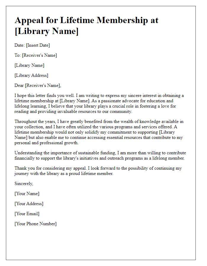 Letter template of educational library lifetime membership appeal