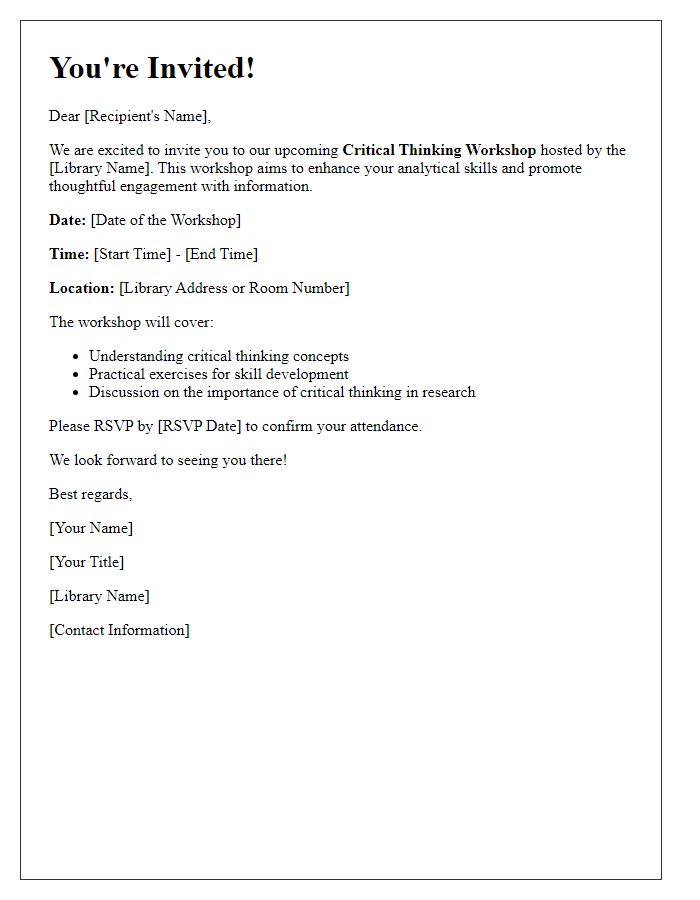 Letter template of invitation for library critical thinking workshop