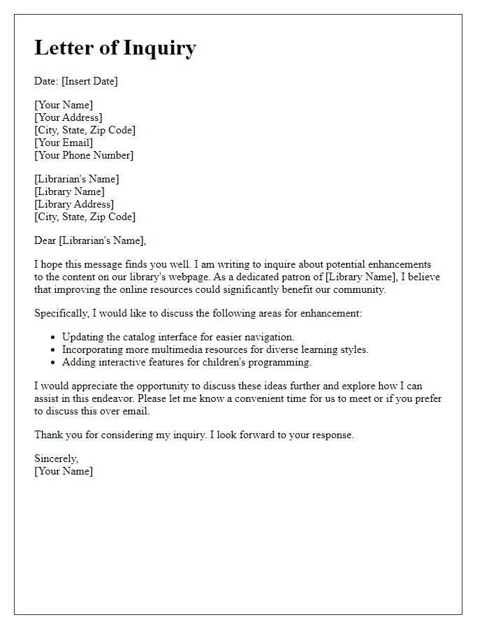 Letter template of inquiry for library webpage content enhancement