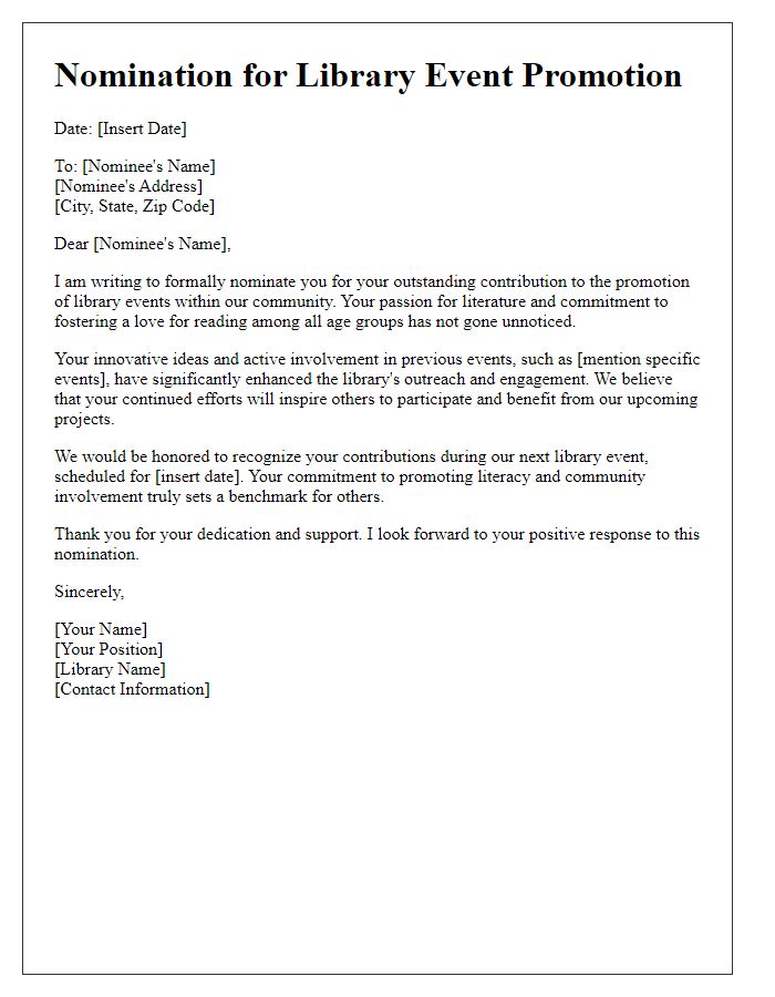 Letter template of nomination for library event promotion