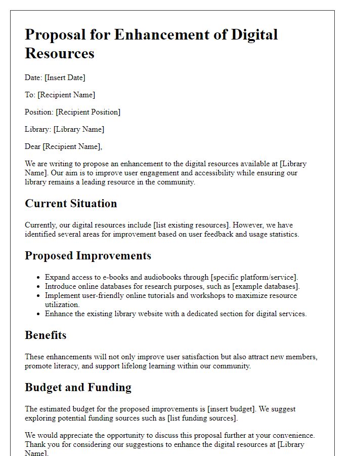 Letter template of proposal for library digital resources improvement