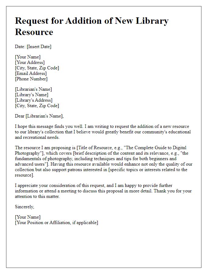 Letter template of request for new library resource addition