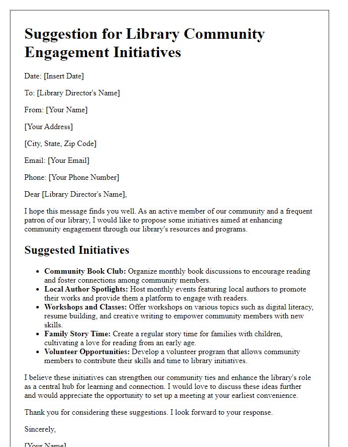 Letter template of suggestion for library community engagement initiatives