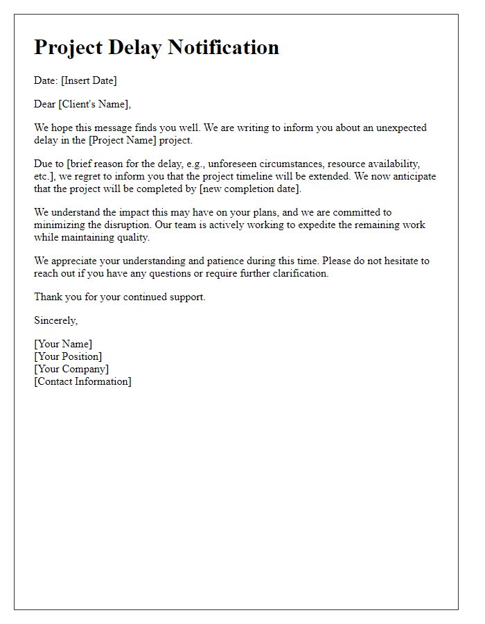 Letter template of project delay notification to clients.